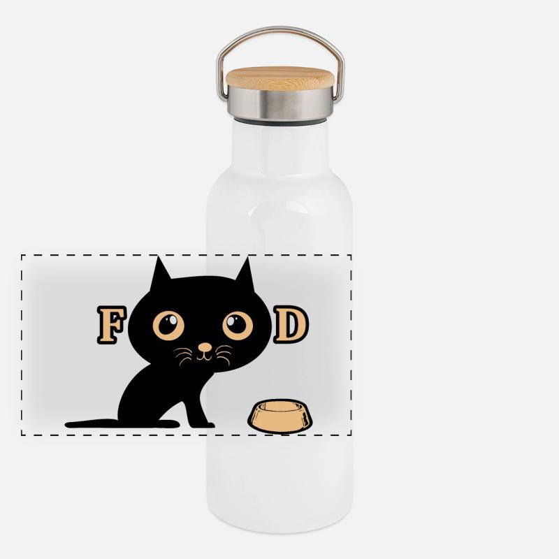 Le chat mignon a faim Gourde isotherme avec bouchon en bambou