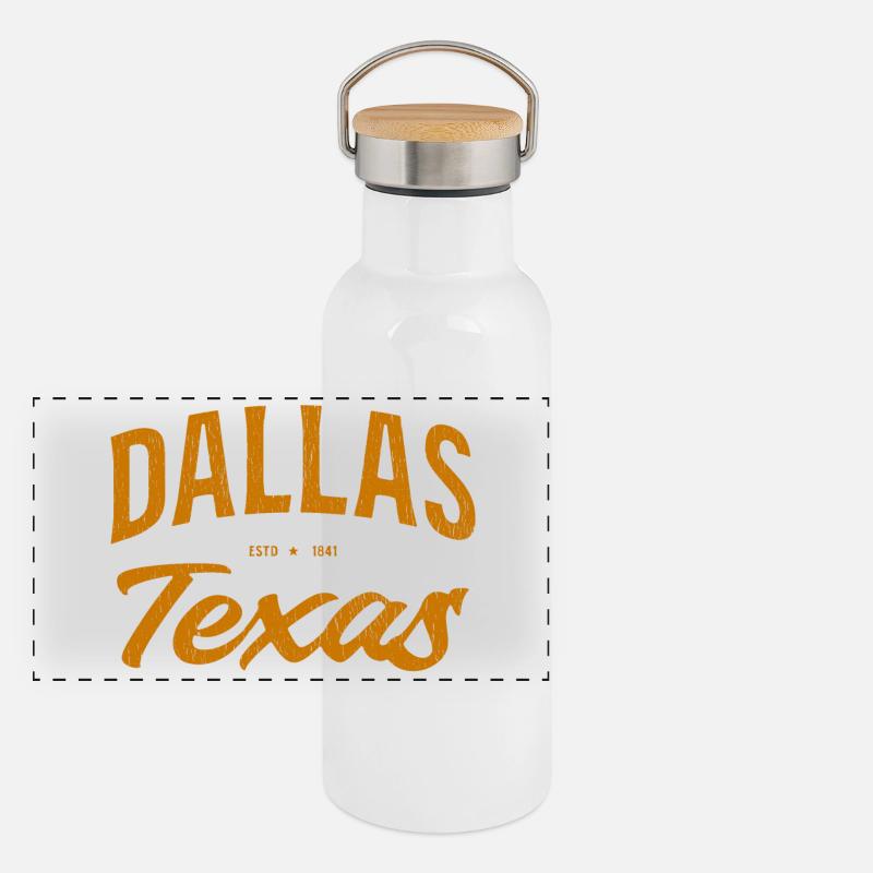 Dallas Texas Vintage Script 1841 Panorama Thermosflasche mit Bambusdeckel