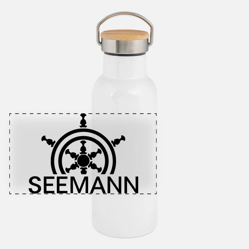 steuermann Seemann Boot Meer Seefahrer Symbol icon Panorama Thermosflasche mit Bambusdeckel