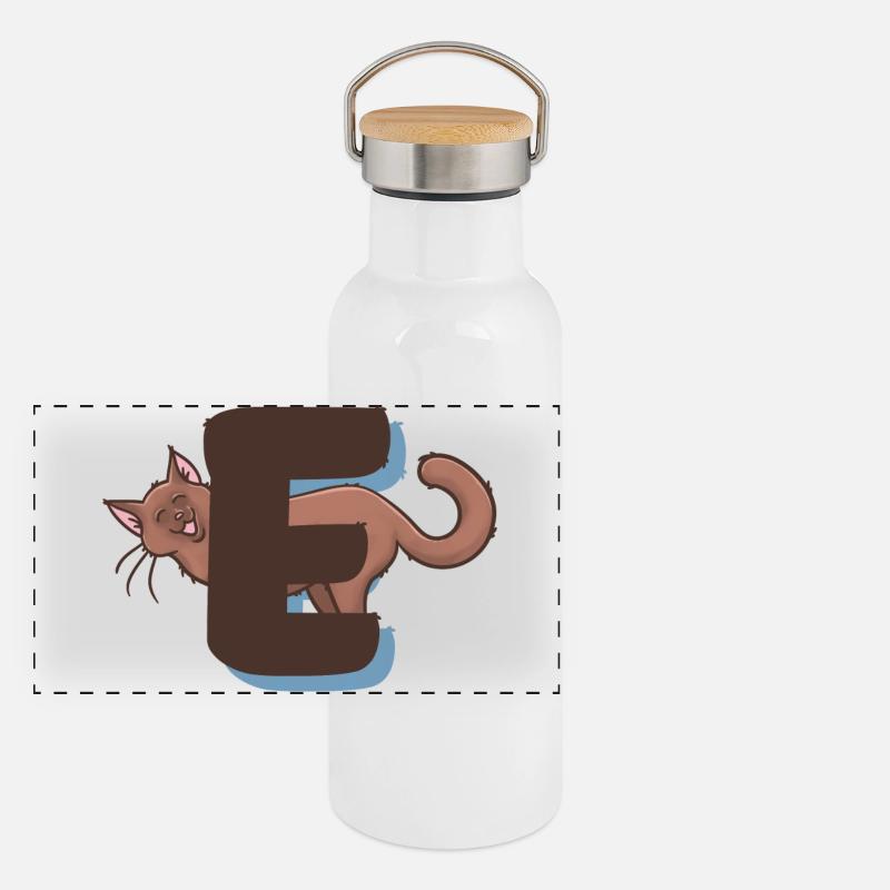 Katze Buchstabe E Panorama Thermosflasche mit Bambusdeckel