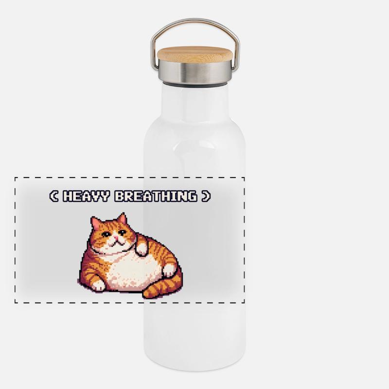 Chonky Pixel Cat Respiration lourde Gourde isotherme avec bouchon en bambou