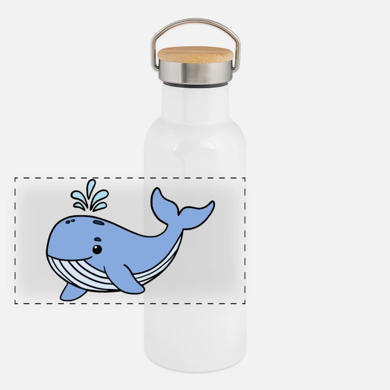 Wal Blauwal Panorama Thermosflasche mit Bambusdeckel