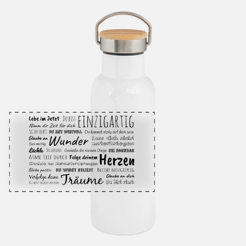 Du bist einzigartig – pos. Affirmationen & Sprüche Panorama Thermosflasche mit Bambusdeckel