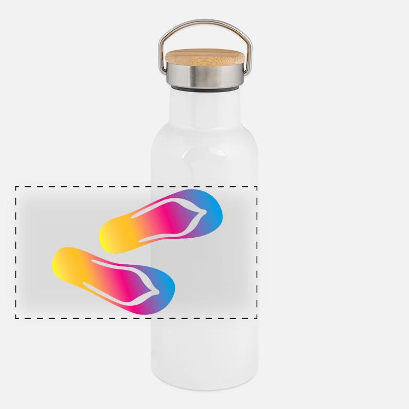 Latschen Flip Flops Urlaub Strand Camping Farben Panorama Thermosflasche mit Bambusdeckel