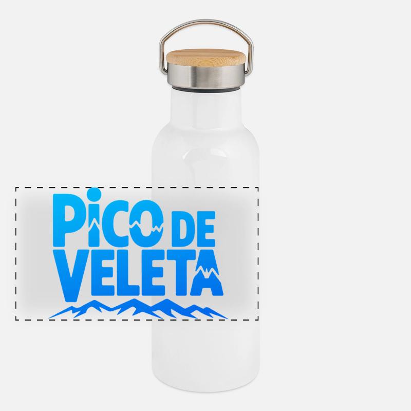 Pico de Veleta Moderner Gipfel Grafik Panorama Thermosflasche mit Bambusdeckel