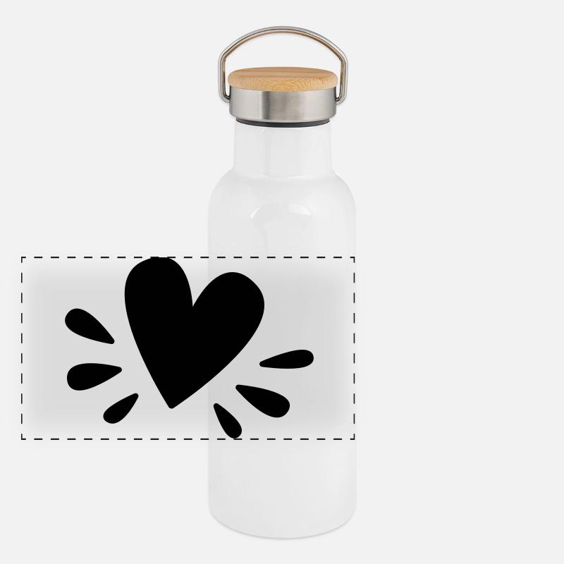 Niedliches Herz als Zeichen der Liebe - Panorama Thermosflasche mit Bambusdeckel - Weiß