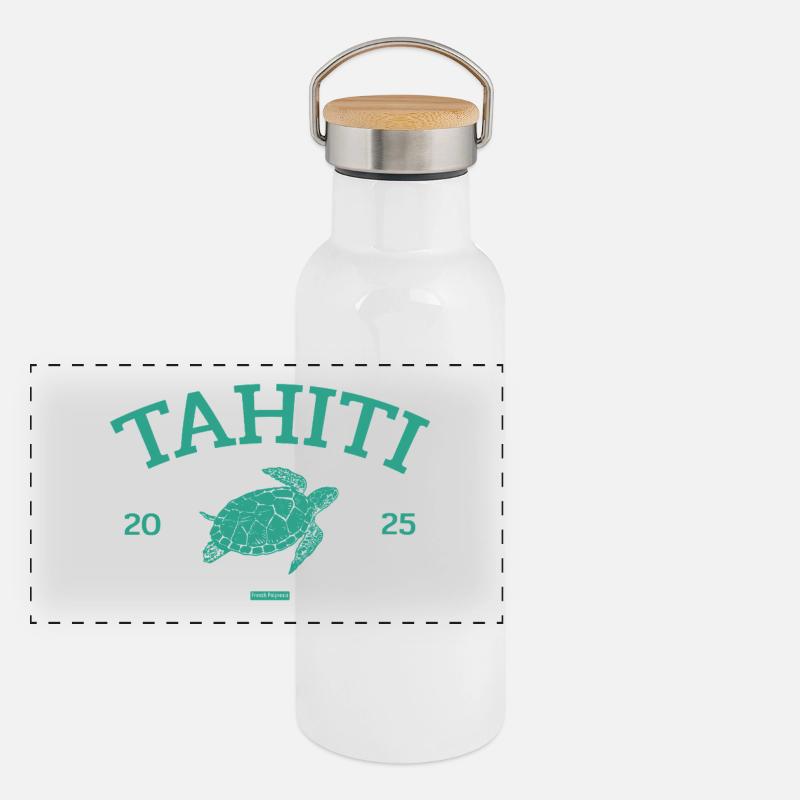 Tahiti - Turtle - French Polynesia - Schildkröte Panoramic Thermal Bottle with Bamboo Lid
