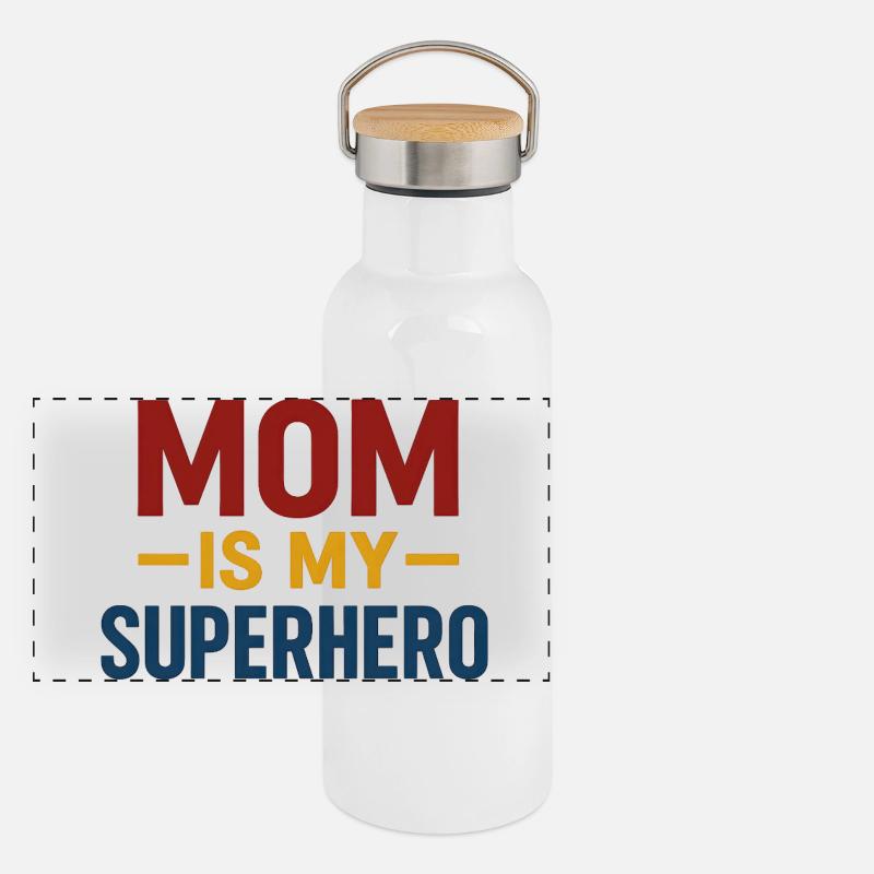 Maman Superhéros — Typographie audacieuse Gourde isotherme avec bouchon en bambou