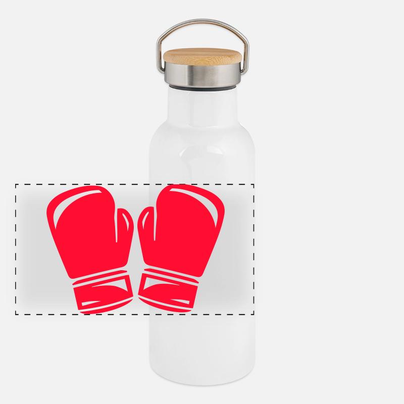 Rote Boxhandschuhe Symbol Panorama Thermosflasche mit Bambusdeckel