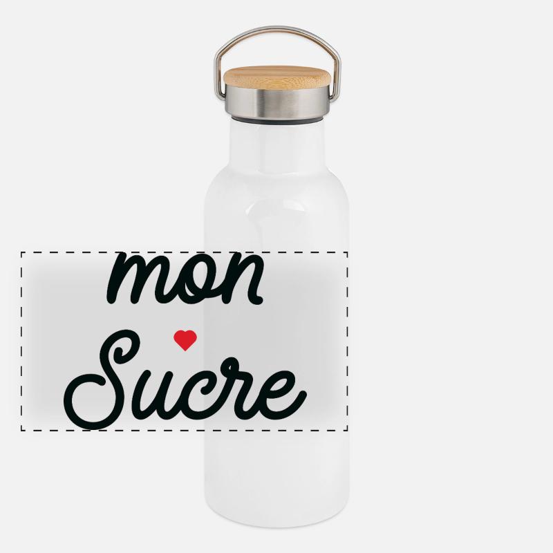 Mon cœur Noir Script Gourde isotherme avec bouchon en bambou