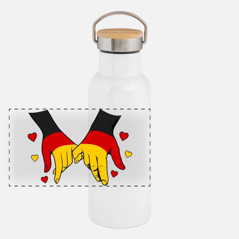 Drapeau allemand main dans la main Gourde isotherme avec bouchon en bambou