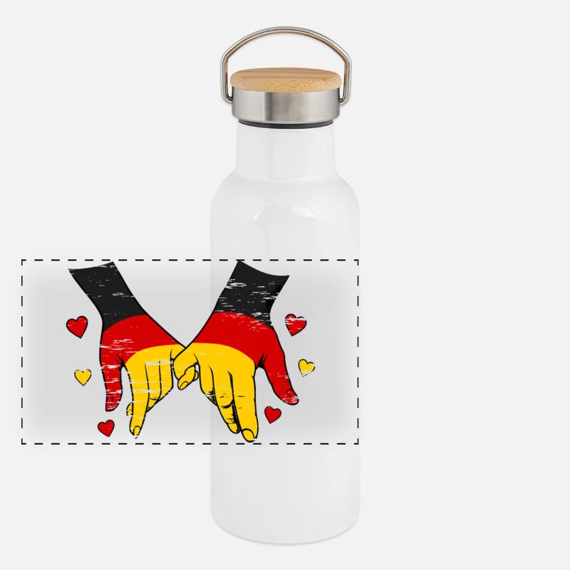 Drapeau allemand main dans la main utilisé Gourde isotherme avec bouchon en bambou