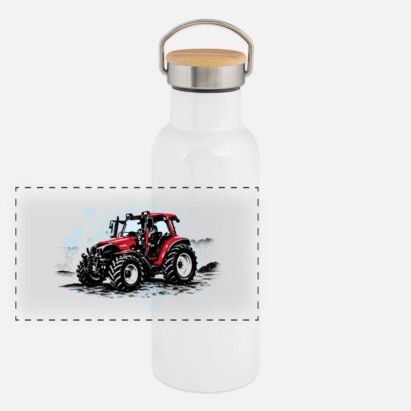 Red Tractor – Vintage Halftone Trekker Panoramic Thermal Bottle with Bamboo Lid