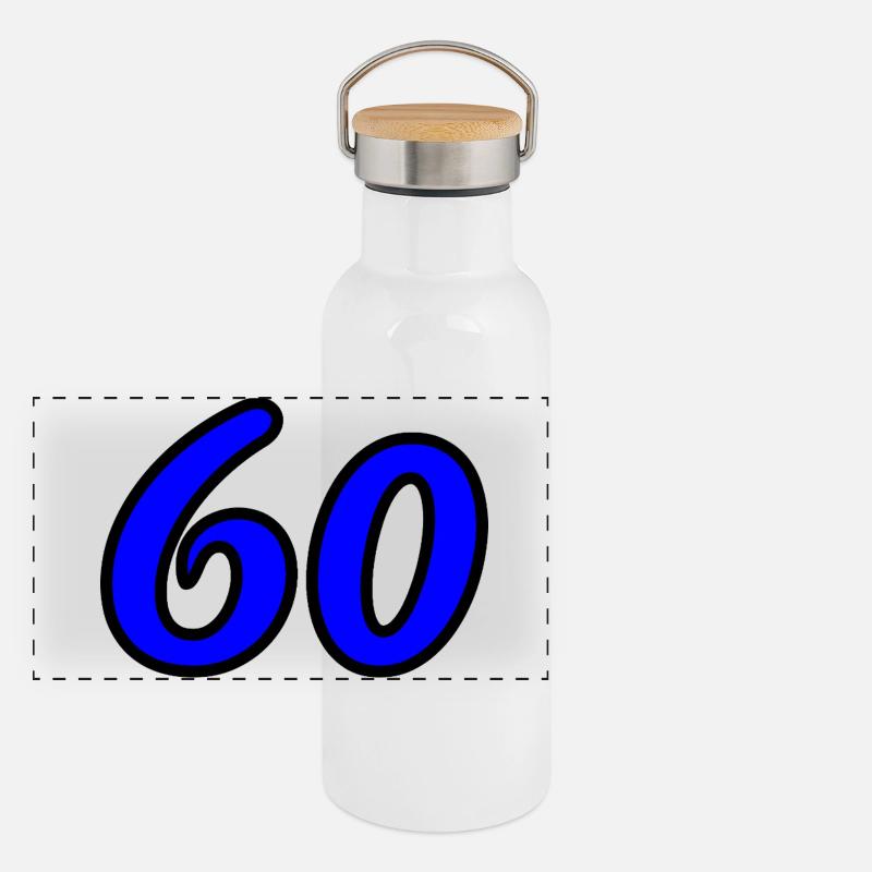 60. 60 JAHRE. 60-JÄHRIGES JUBILÄUM. 60. GEBURTSTAG. Panorama Thermosflasche mit Bambusdeckel