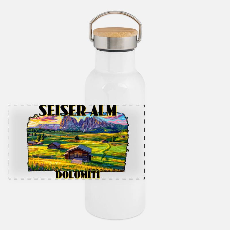 Seiser Alm Panorama Thermosflasche mit Bambusdeckel