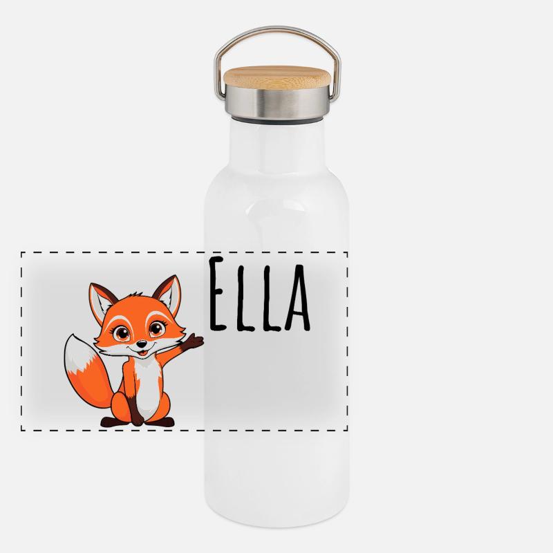 Fuchs - Mein Name ist Ella - Süßes Waldtier Panorama Thermosflasche mit Bambusdeckel