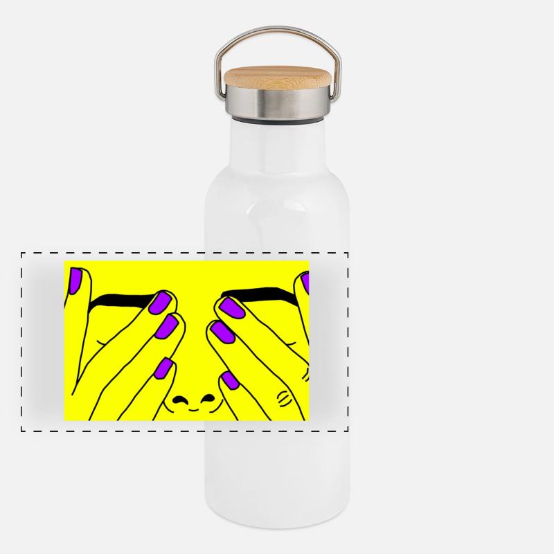 Face yellow Panorama Thermosflasche mit Bambusdeckel