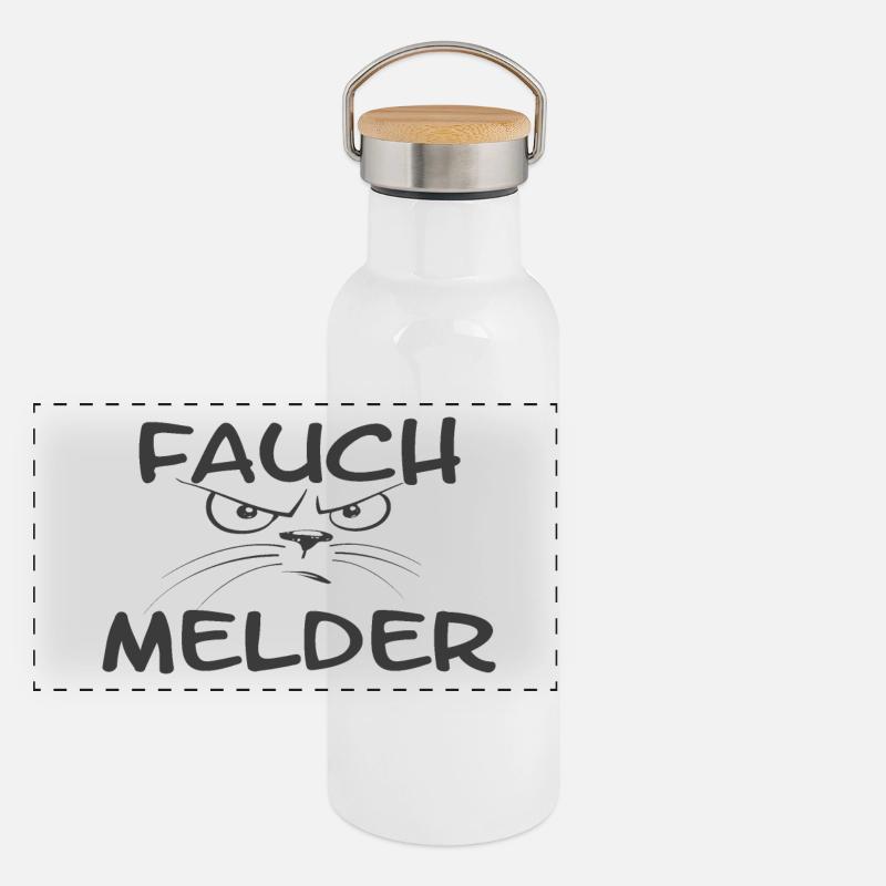 "Fauch Melder" Katze grau Panorama Thermosflasche mit Bambusdeckel