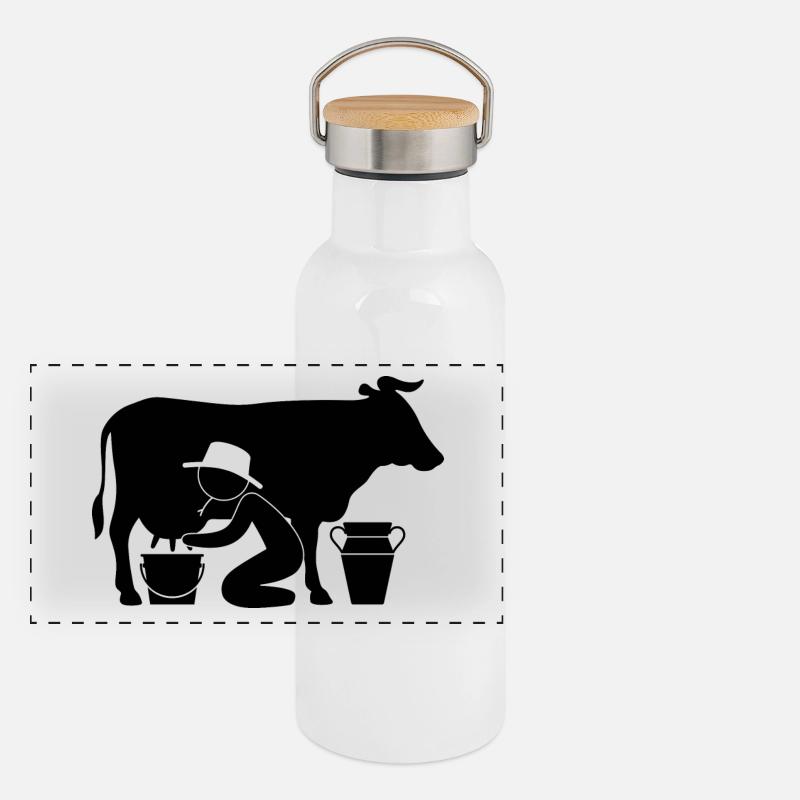Farmer at milking a cow Panoramic Thermal Bottle with Bamboo Lid