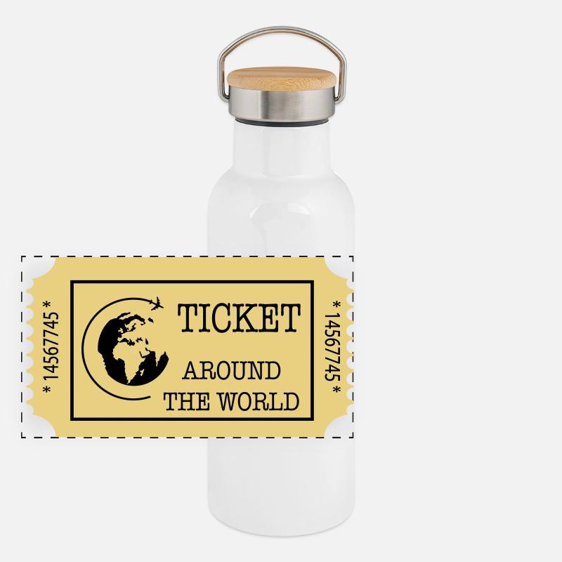 Around the World Ticket Gourde isotherme avec bouchon en bambou