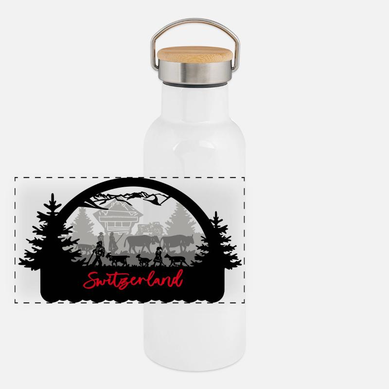 Switzerland Scherenschnitt Panorama Thermosflasche mit Bambusdeckel