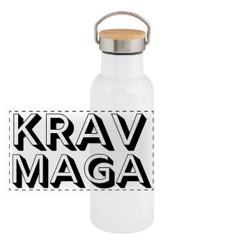 Krav Maga, Selbstverteidigung, Selbstverteidigung - Panorama Thermosflasche mit Bambusdeckel - Weiß - Vorne