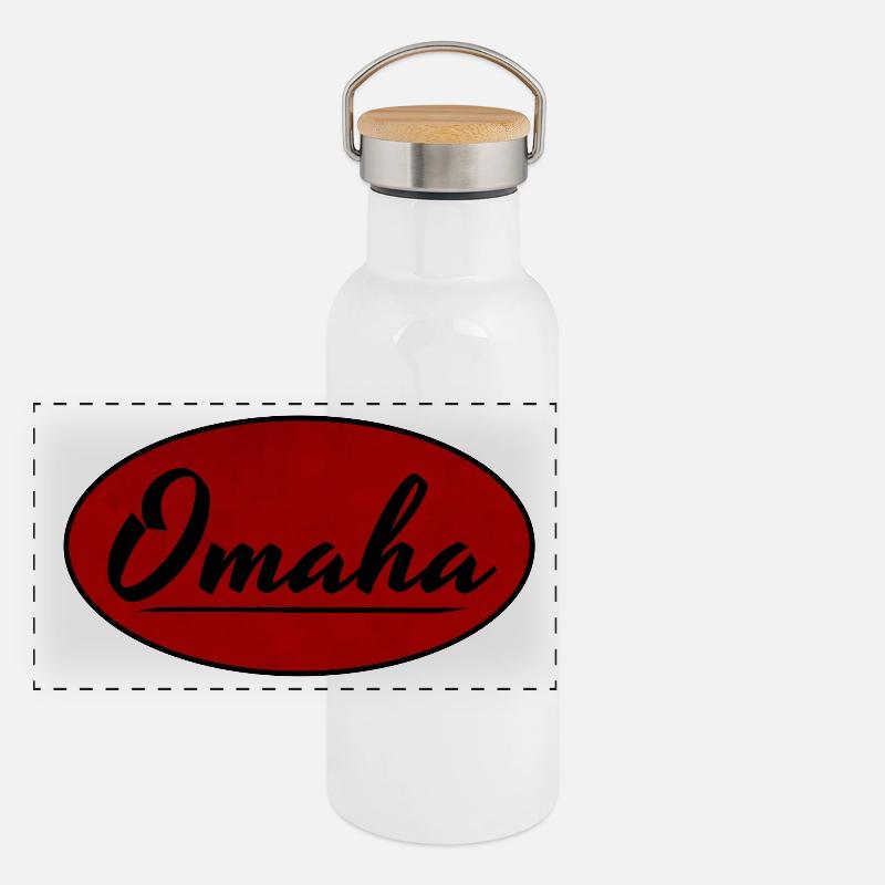 Omaha Vintage Script Logo Gourde isotherme avec bouchon en bambou