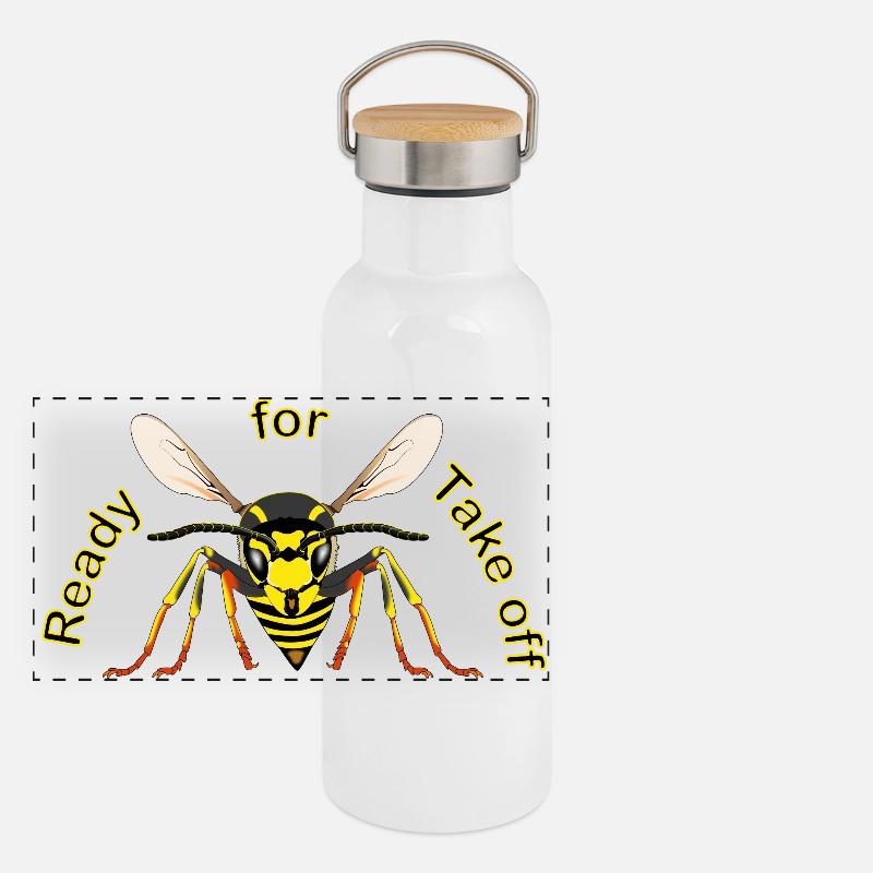 Wasp Ready for Take off Panoramic Thermal Bottle with Bamboo Lid