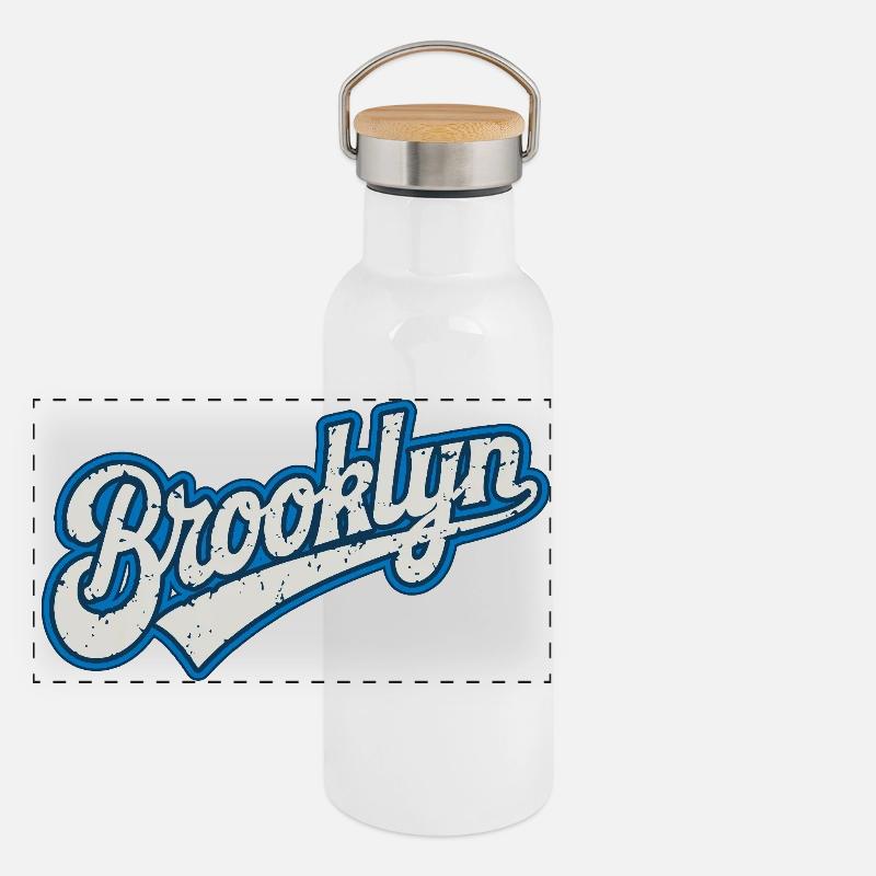 Graphisme Urbain Brooklyn en Ton Bleu Gourde isotherme avec bouchon en bambou