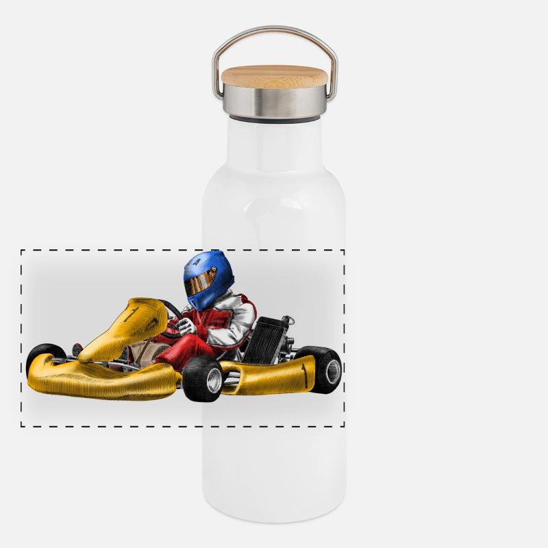 Rennfahrer Panorama Thermosflasche mit Bambusdeckel