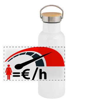 Compteur de dépenses - Gourde isotherme avec bouchon en bambou - blanc - Devant