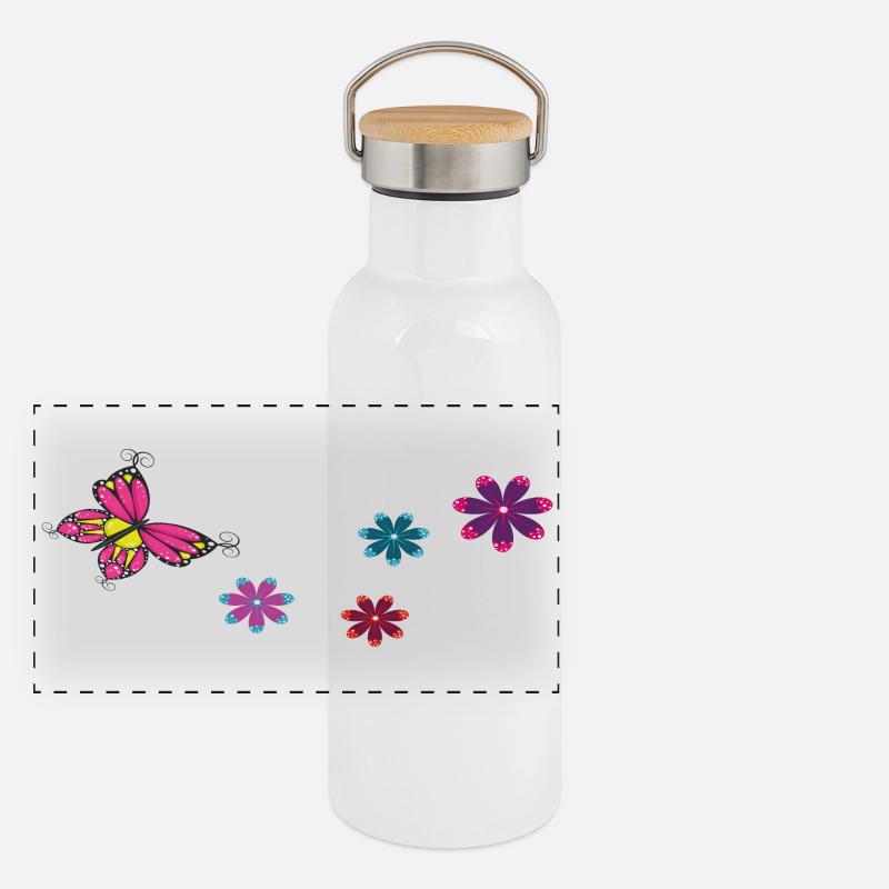 Papillon avec des fleurs Gourde isotherme avec bouchon en bambou