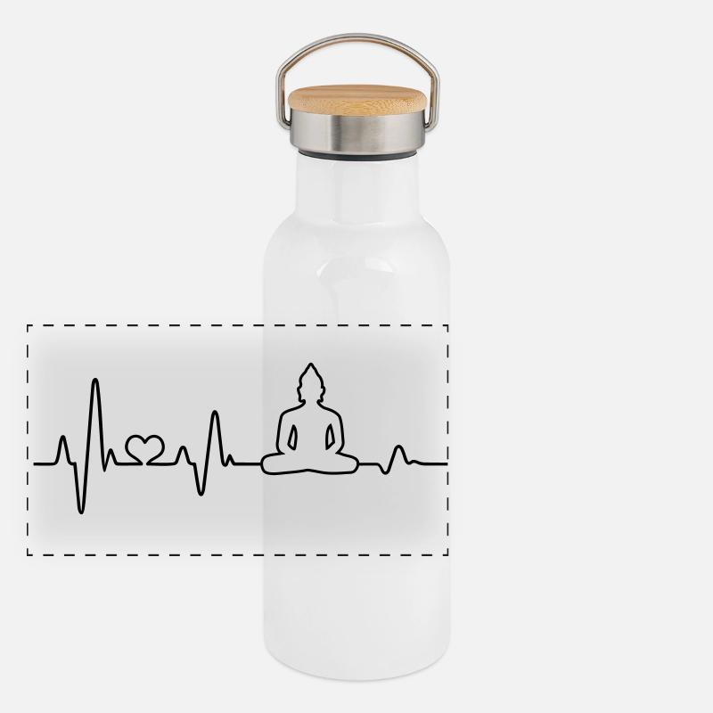 Herzschlag Buddha Buddhismus Buddhist Geschenk Panorama Thermosflasche mit Bambusdeckel