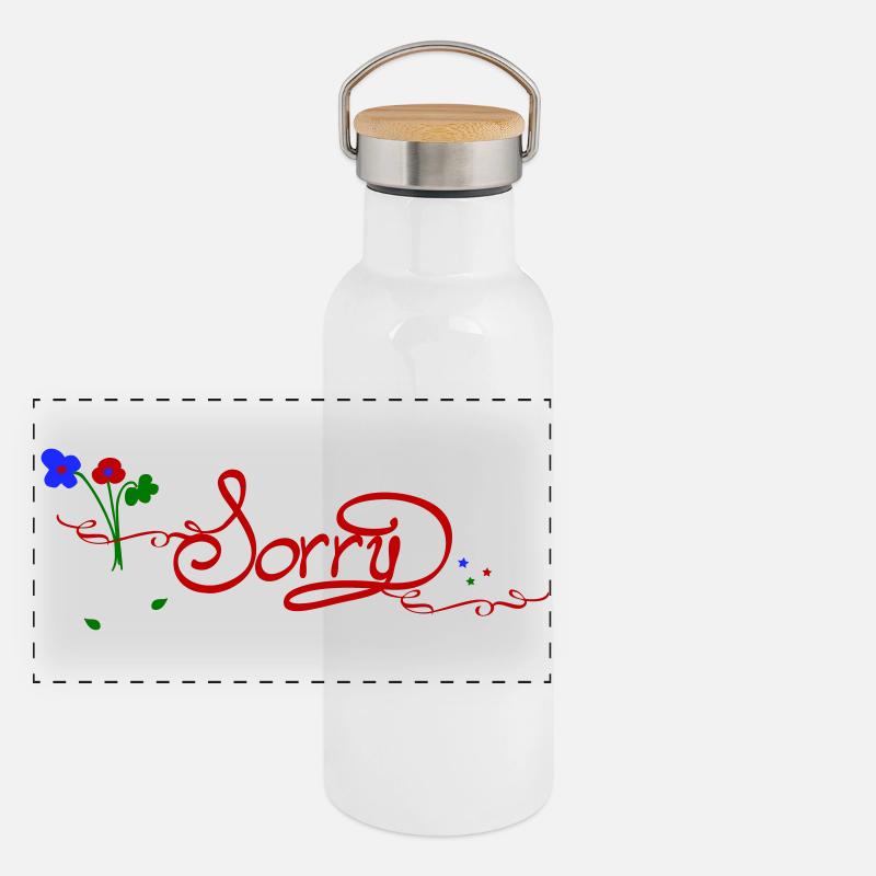 Sorry - Panorama Thermosflasche mit Bambusdeckel - Weiß