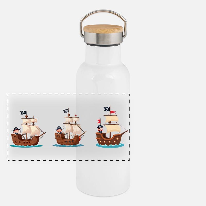 Enfants pirates sur un bateau pirate Gourde isotherme avec bouchon en bambou