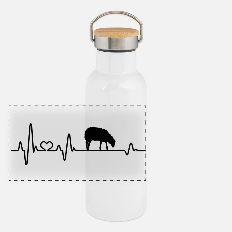 Schaf Herzschlag Schäfer Geschenkidee liebe Schafe - Panorama Thermosflasche mit Bambusdeckel - Weiß