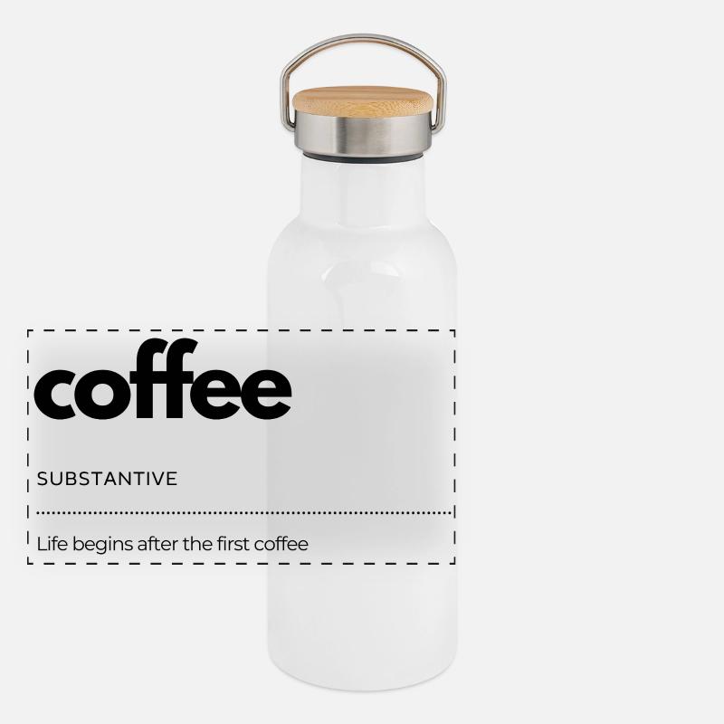 coffee– Leben beginnt danach Panorama Thermosflasche mit Bambusdeckel