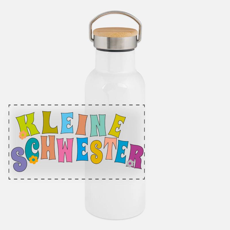 kleine Schwester - Panorama Thermosflasche mit Bambusdeckel - Weiß