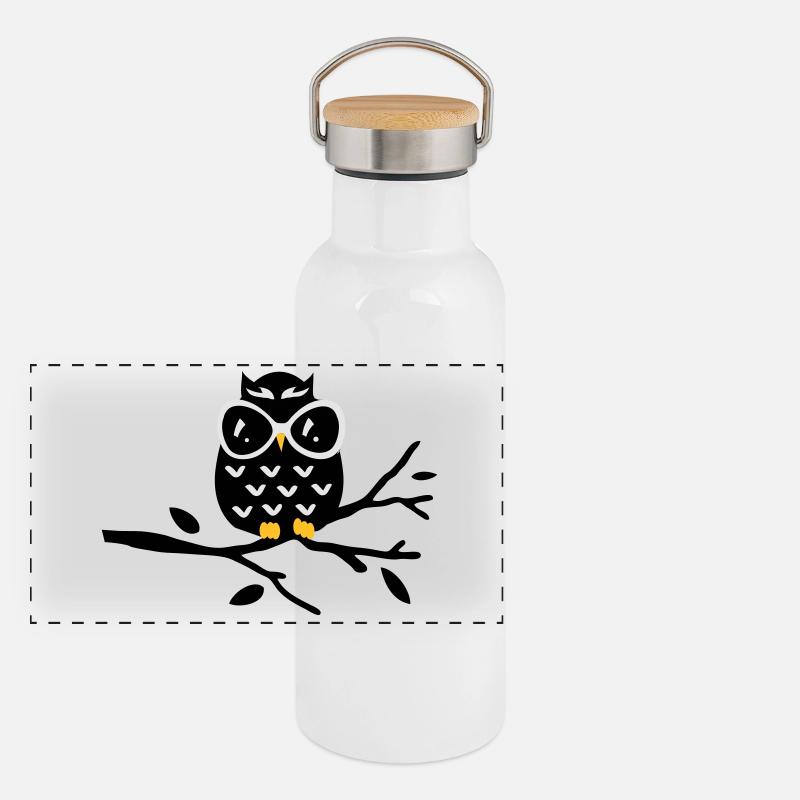 Eule Panorama Thermosflasche mit Bambusdeckel