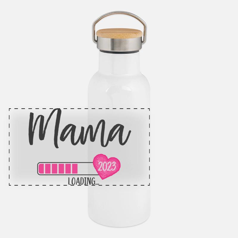 Mama Loading 2023 Herz Mädchen Rosa Werdende Mama Panorama Thermosflasche mit Bambusdeckel
