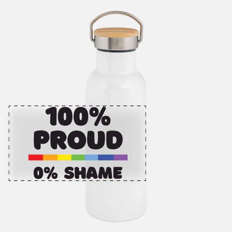 Pride Month - 100% stolz. 0% Scham Panorama Thermosflasche mit Bambusdeckel