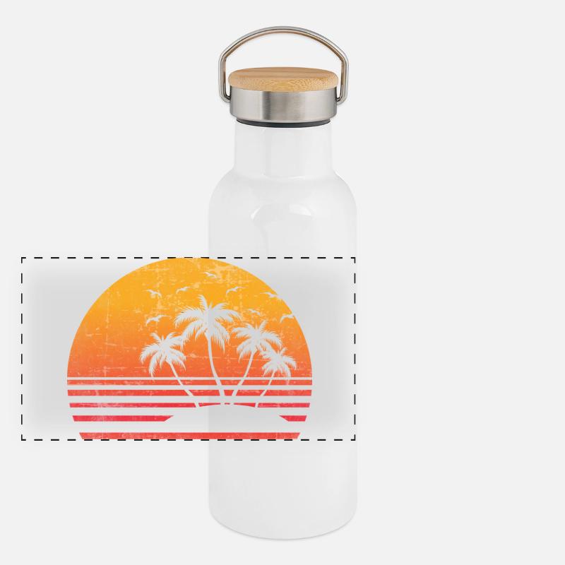 Soleil Palmier Rétro Gourde isotherme avec bouchon en bambou
