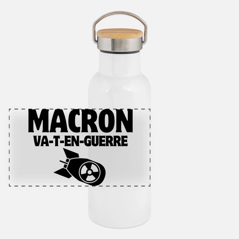 anti-guerre, Macron, stop War Gourde isotherme avec bouchon en bambou