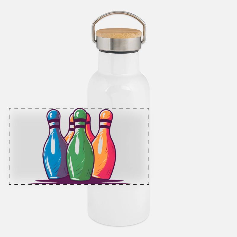 Bowling Pins Comic Stil Panorama Thermosflasche mit Bambusdeckel