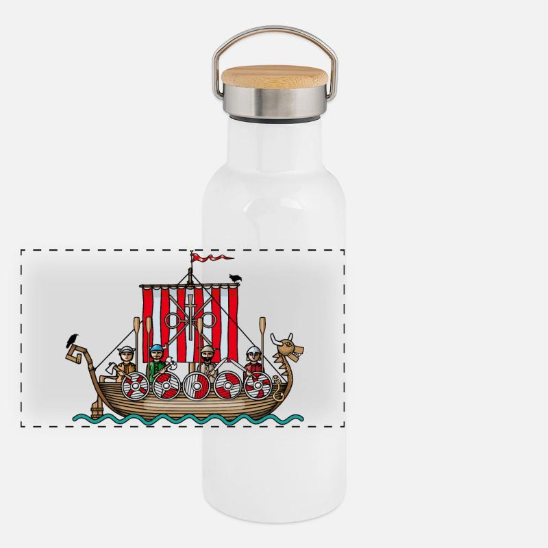Wikinger auf hoher See Panorama Thermosflasche mit Bambusdeckel