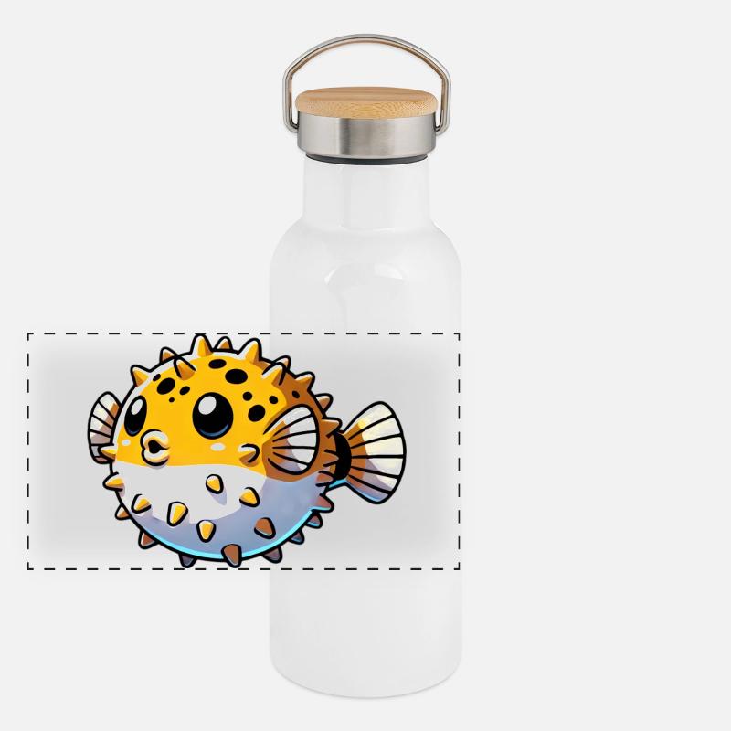 Kugelfisch Panorama Thermosflasche mit Bambusdeckel