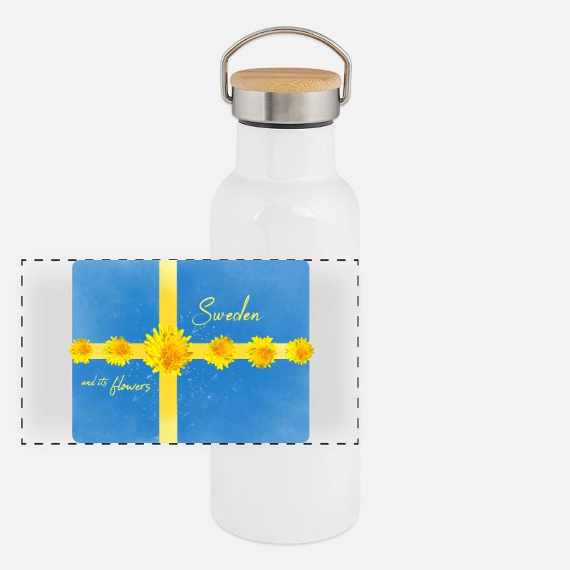 Suède Fleurs Suède Drapeau Gourde isotherme avec bouchon en bambou