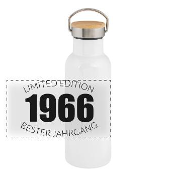 60. Geburtstag - 1966 - Limited Edition - Bester - Panorama Thermosflasche mit Bambusdeckel - Weiß - Vorne