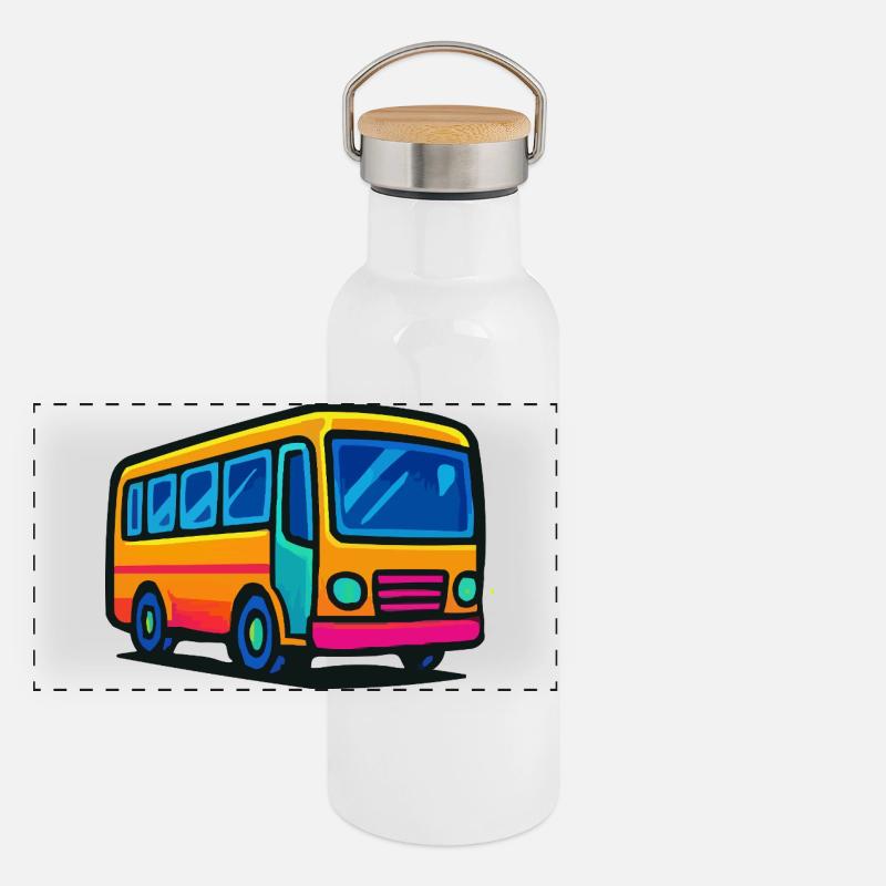  Comic-Bus Illustration Panorama Thermosflasche mit Bambusdeckel