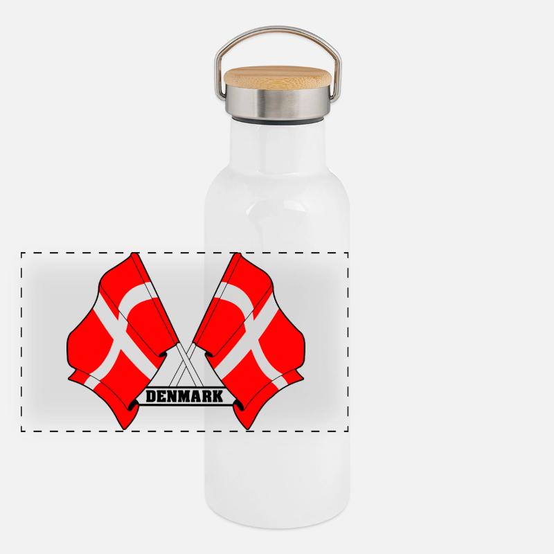 DANEMARK – Drapeaux croisés Gourde isotherme avec bouchon en bambou